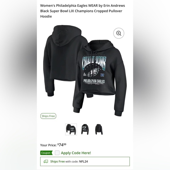 WEAR by Erin Andrew’s Cropped Eagles Hoodie - Picture 1 of 6